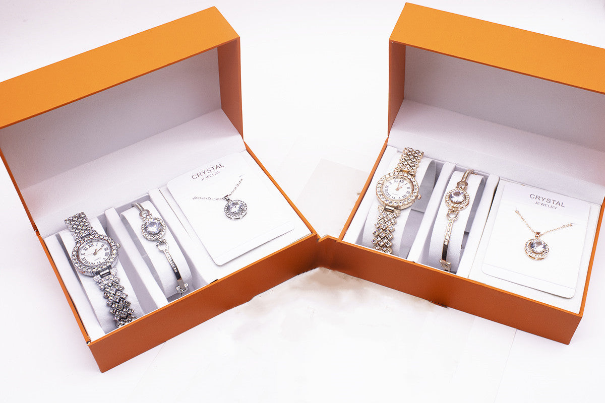 3 piece Rhinestone Watch Set With Bracelet And Necklace