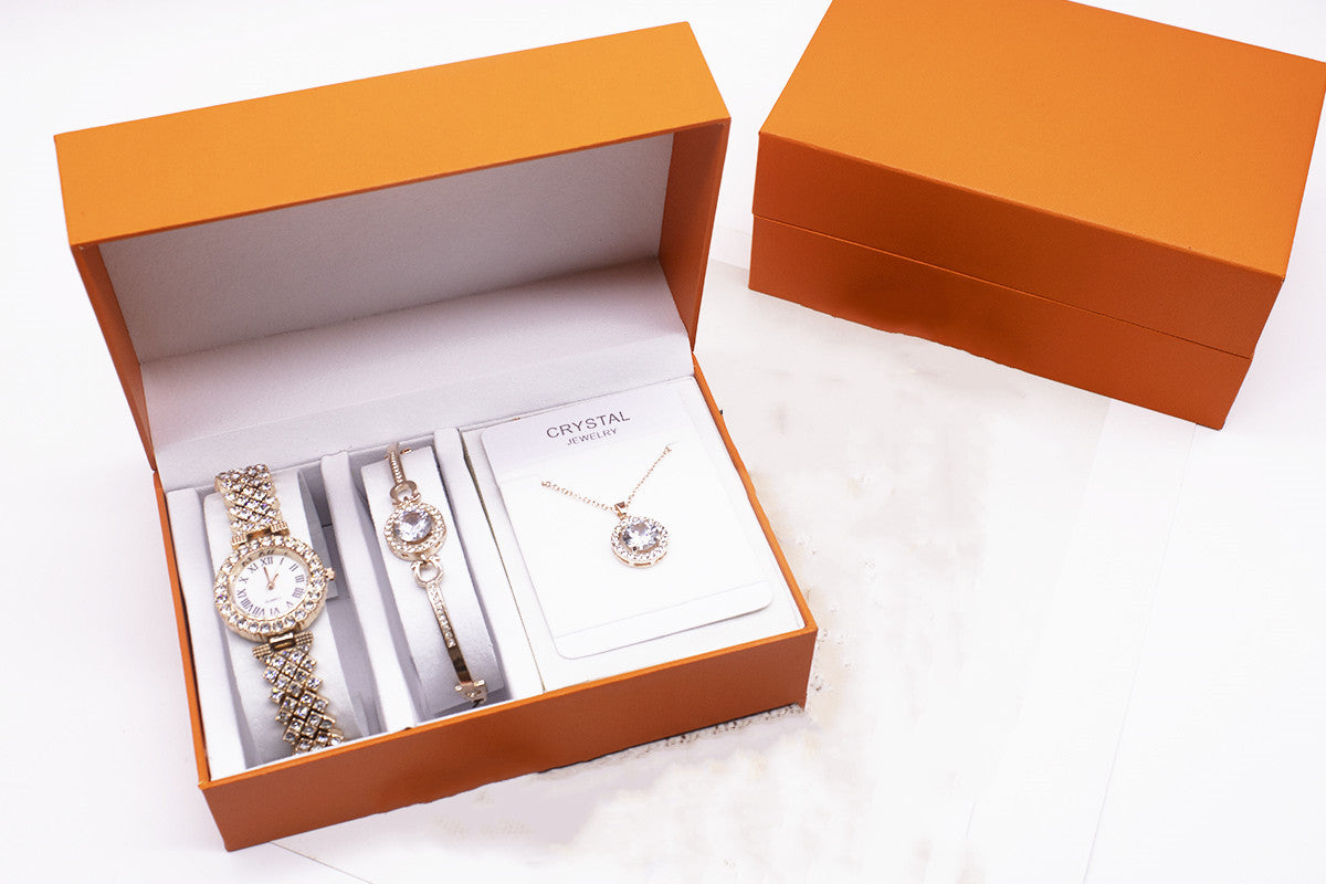 3 piece Rhinestone Watch Set With Bracelet And Necklace