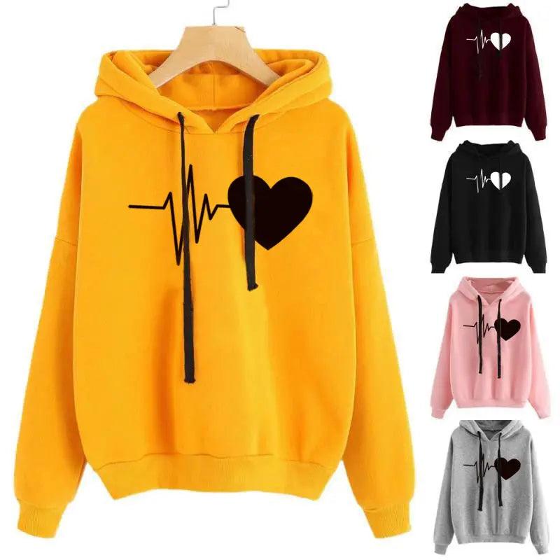 Heart Print Streetwear Hoodies Women Sweatshirt Spring Autumn Long Sleeve Hoodie Clothes cj