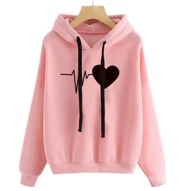 Heart Print Streetwear Hoodies Women Sweatshirt Spring Autumn Long Sleeve Hoodie Clothes cj