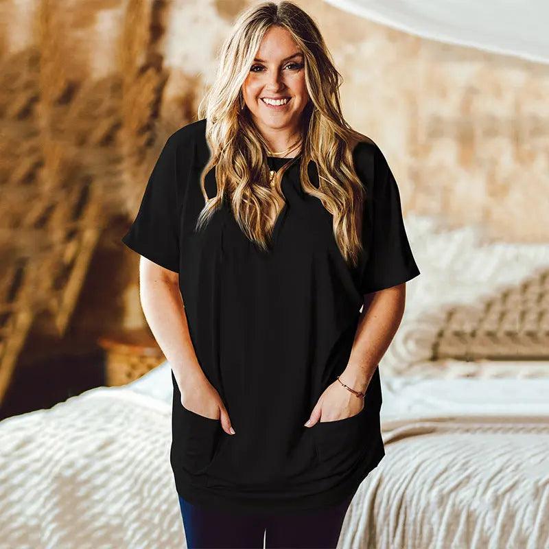 Plus Size Women's Pullover Summer Solid Color Round Neck Short Sleeves T-shirt cj
