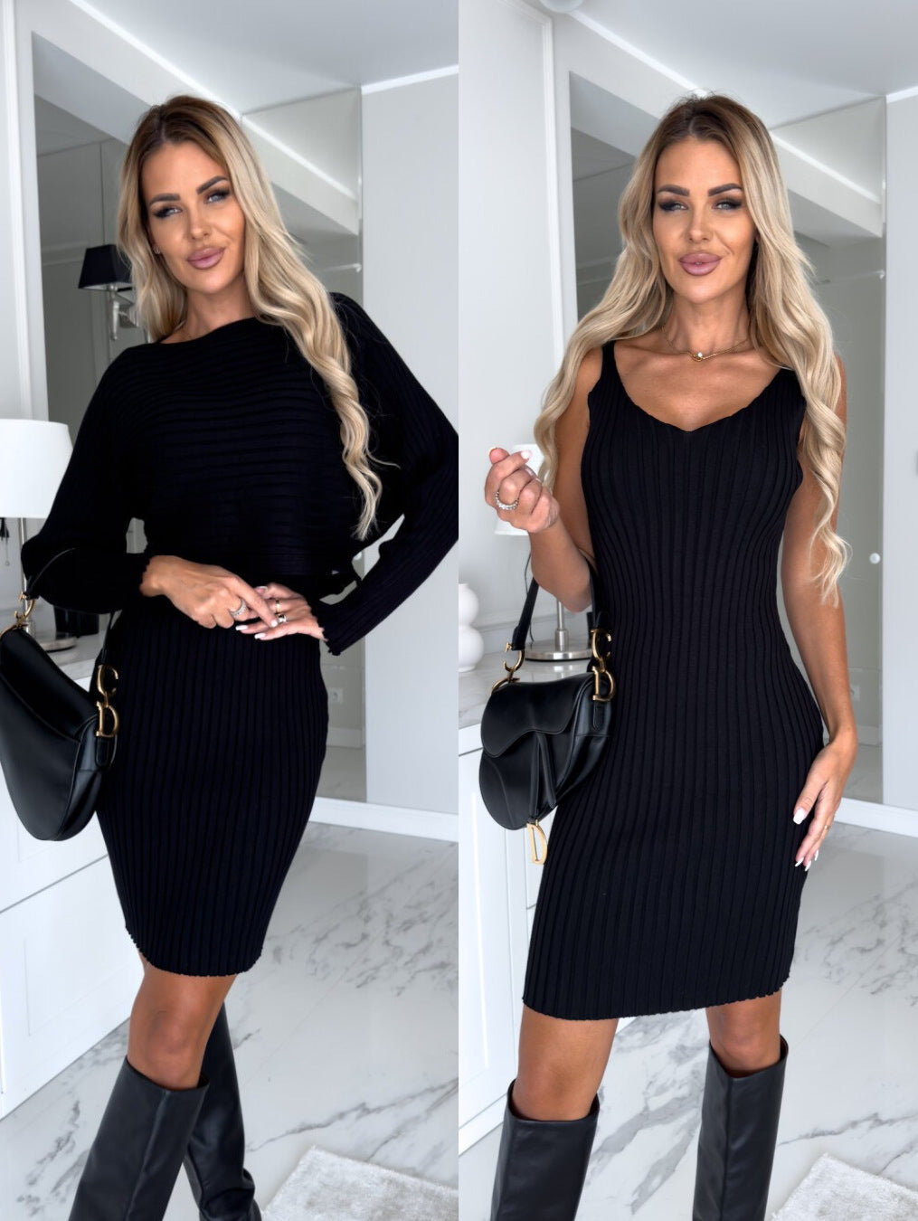 Suit Women's Solid Stripe Long-sleeved Top And Tight Suspender Skirt Fashion Autumn Winter Slim Clothing