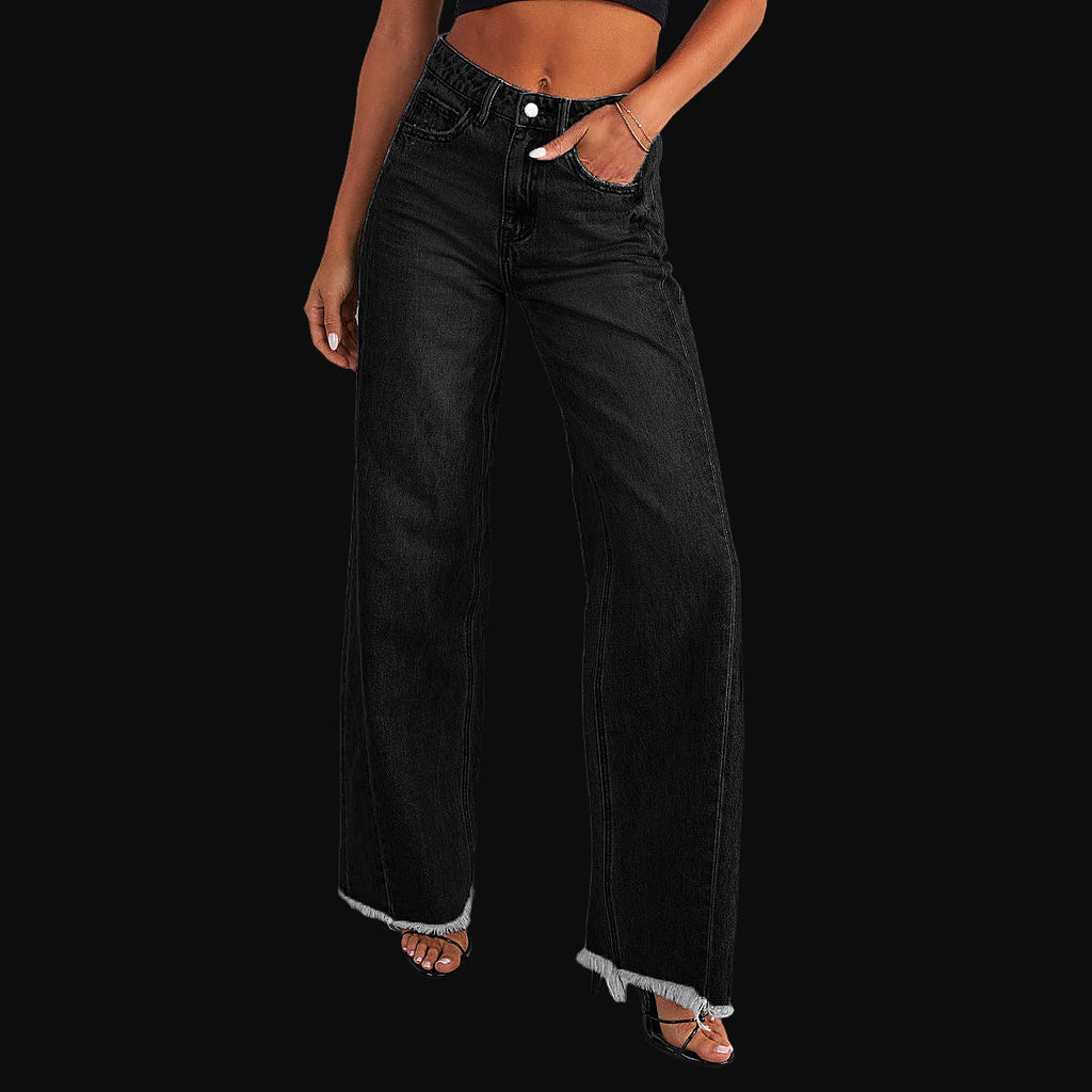 High-Waisted Wide Leg Jeans mit Taschen – Stretch Slim Fit Denim-Hose für Damen