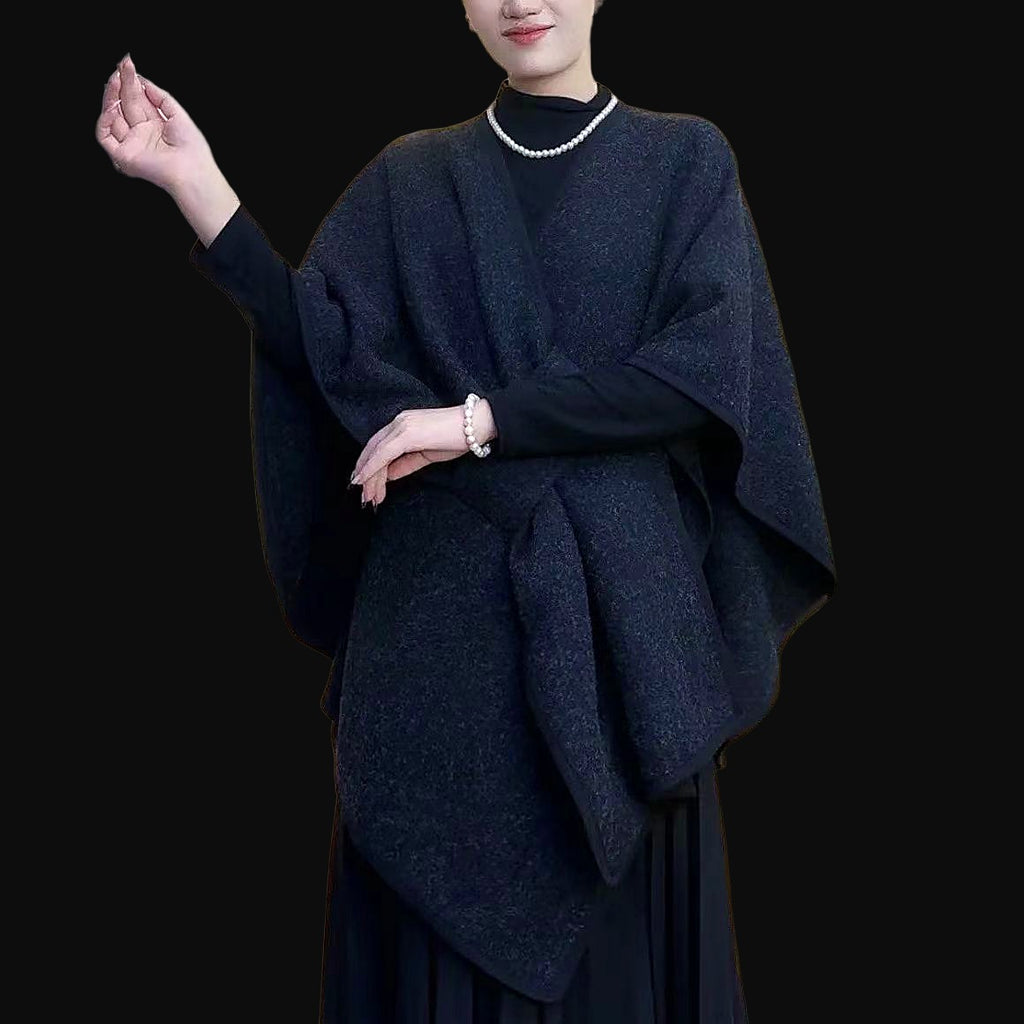 Pom Soft Cape — Faux-Fur Knit Wrap for Curves