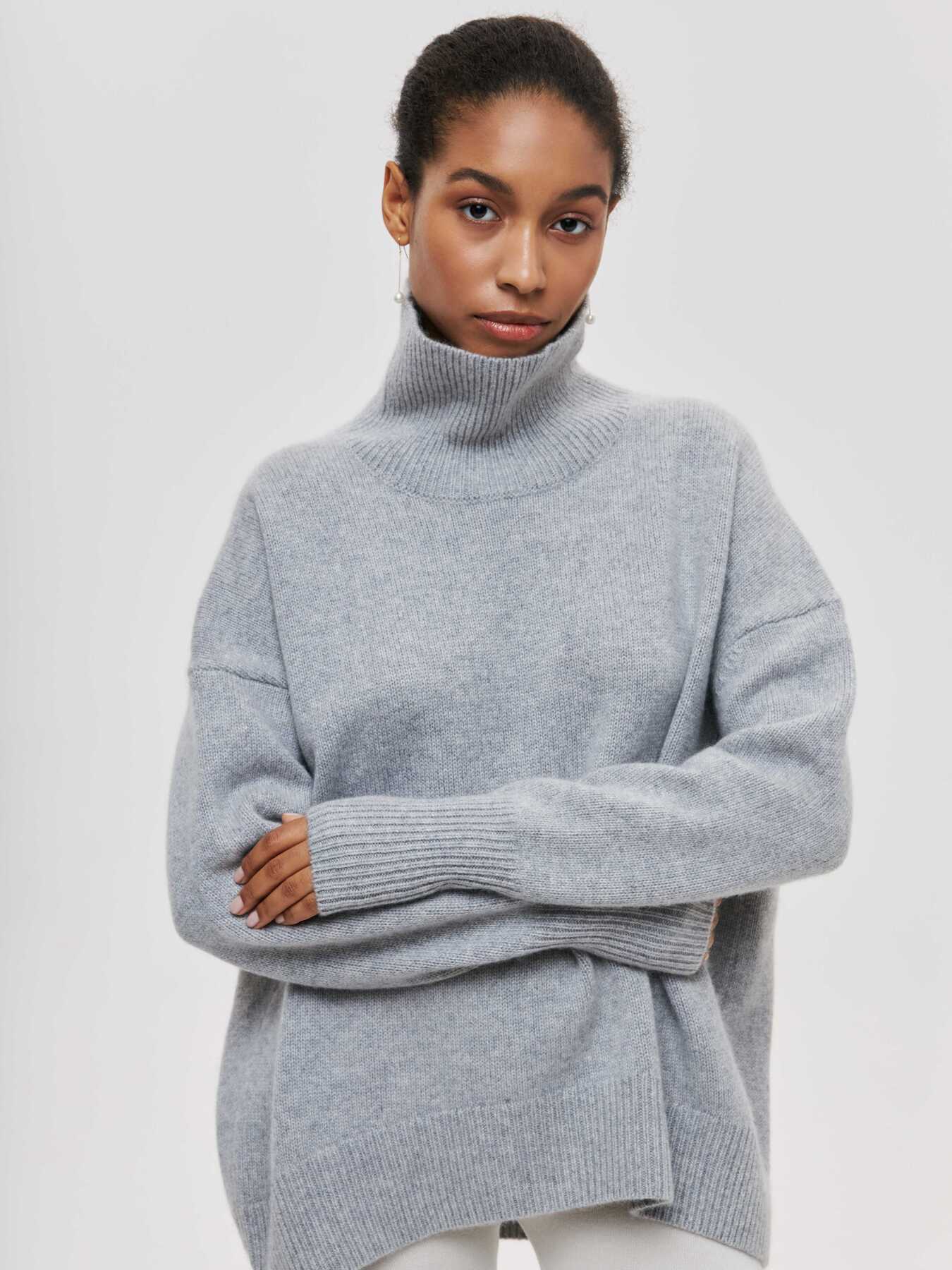 Women's Winter Turtleneck Sweater - Solid Color Long Sleeve Pullover