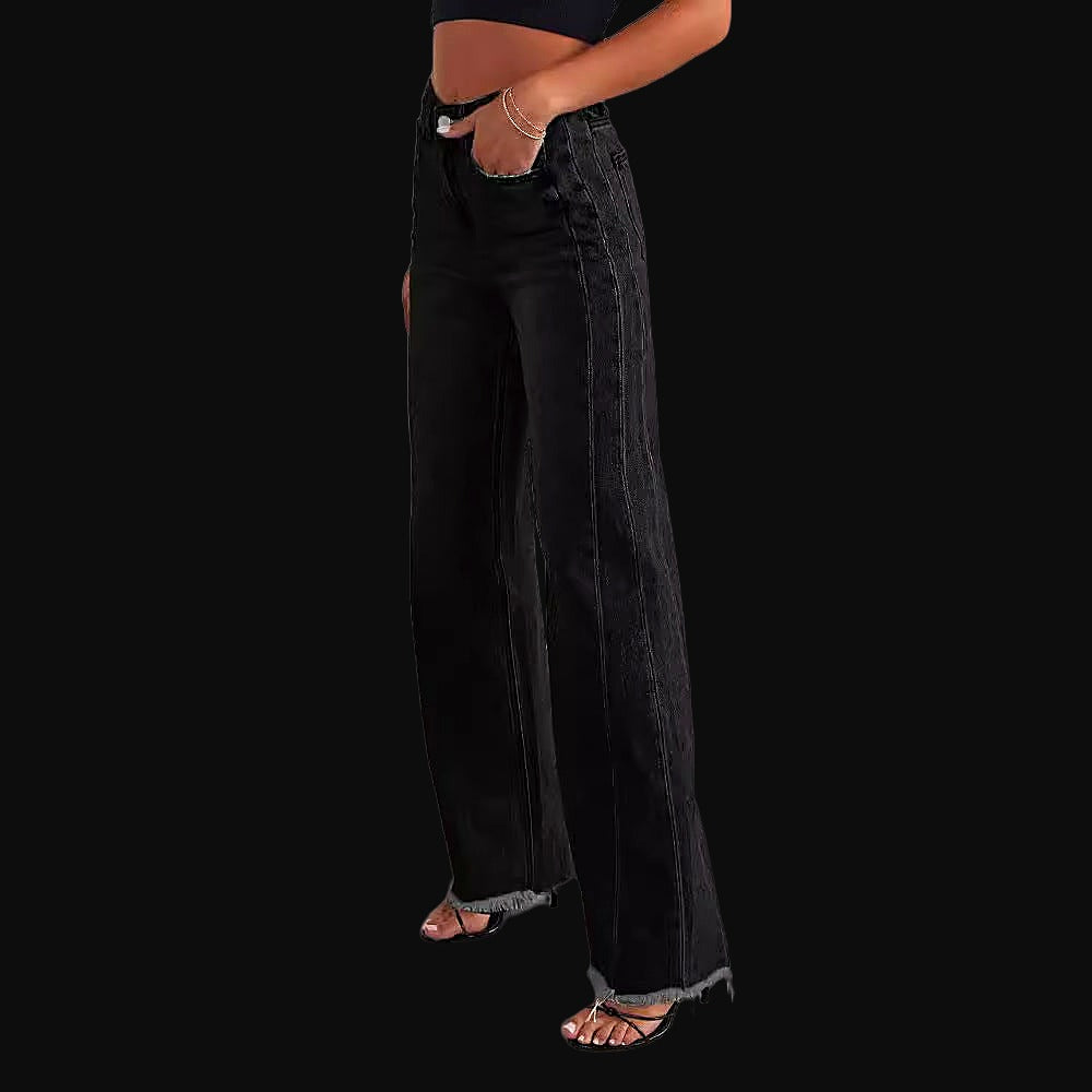 High-Waisted Wide Leg Jeans mit Taschen – Stretch Slim Fit Denim-Hose für Damen