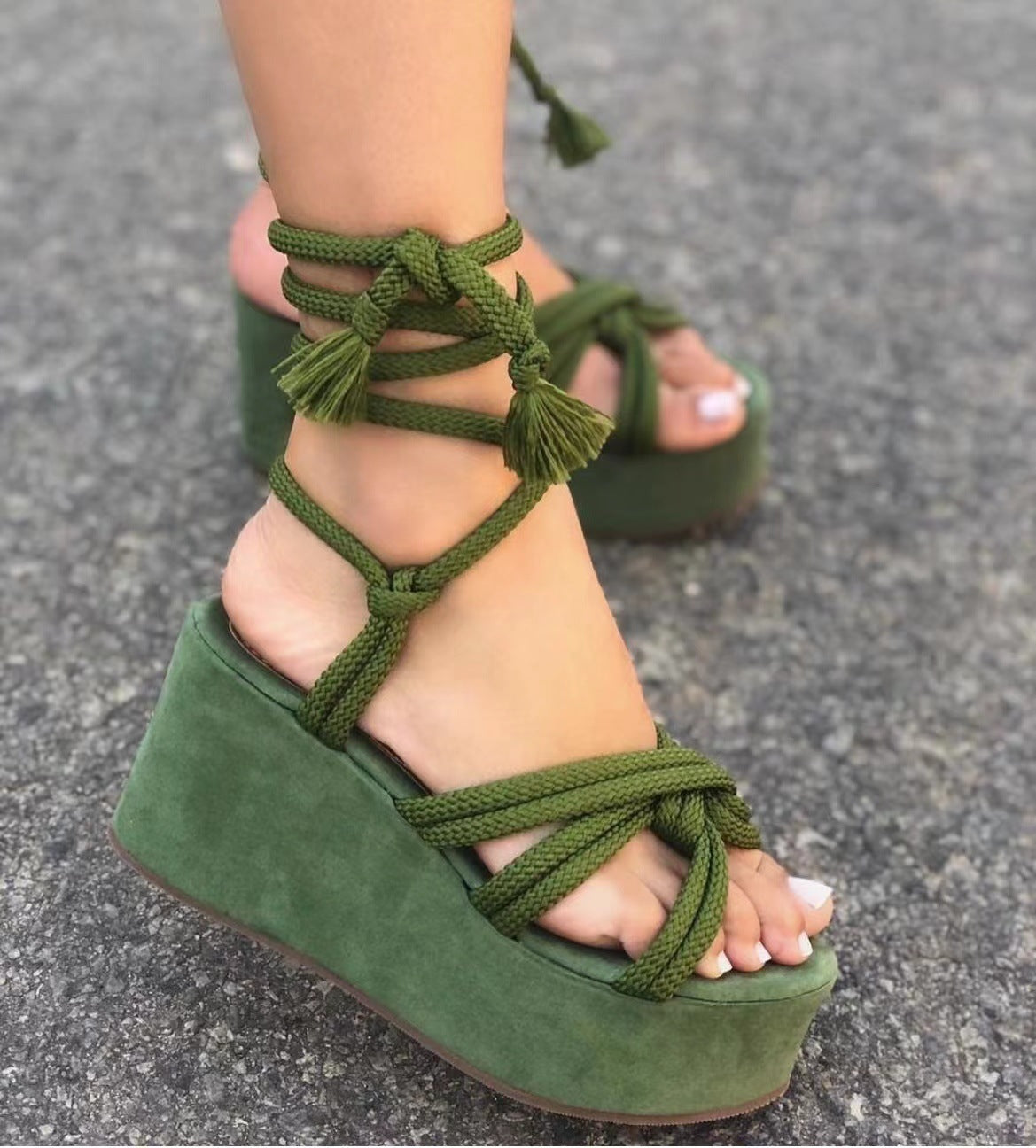 Summer Women Wedges Shoes High Heel Strappy Sandals cj