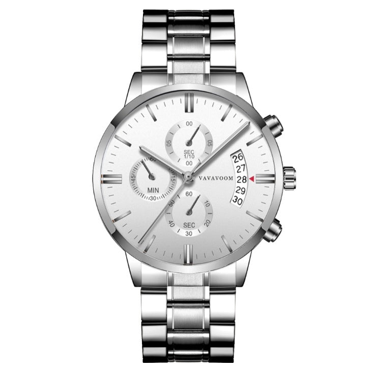 VA VA VOOM Men's Stainless Steel Watch - Waterproof Quartz Business Casual Watch with Calendar
