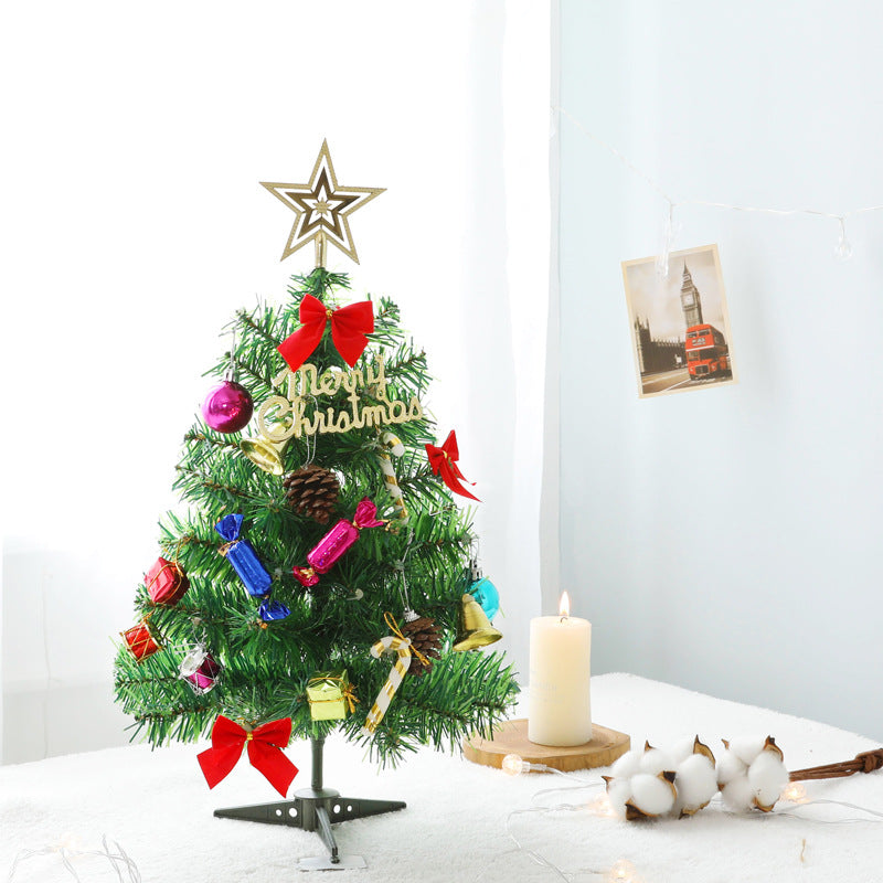 Mini Christmas Tree With Lights Small Accessories Bow Bells Pine Cone Gifts Christmas Desktop New Year Decorations cj