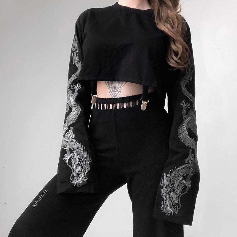 Dark Wind Dragon Pattern Long-Sleeved Sweater Women