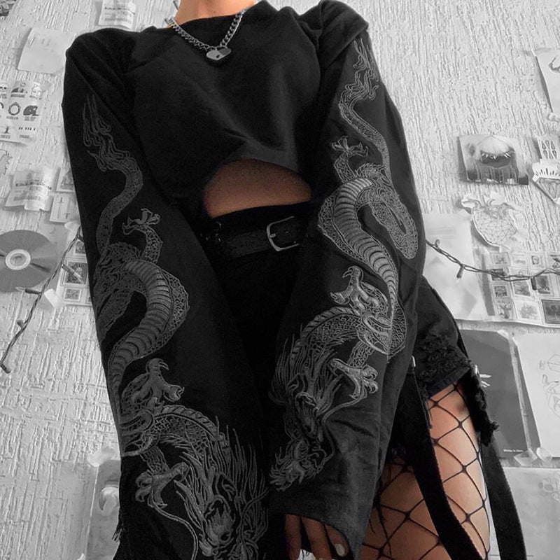 Dark Wind Dragon Pattern Long-Sleeved Sweater Women