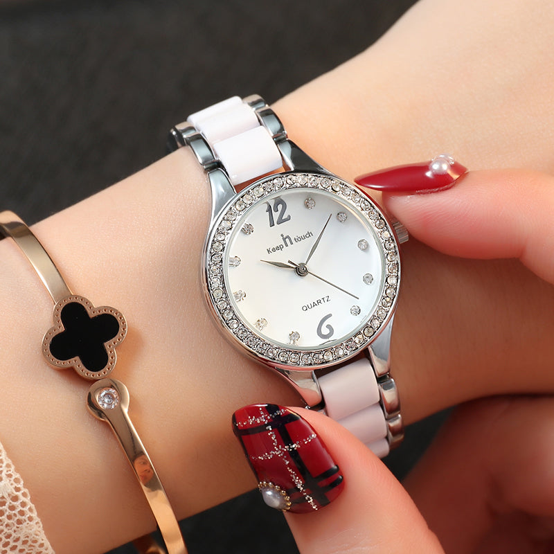 Women's Luxury Quartz Watch - Elegant Diamond Ceramic Band Wrist Watch 30M Waterproof