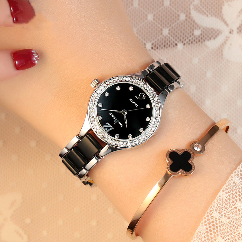 Women's Luxury Quartz Watch - Elegant Diamond Ceramic Band Wrist Watch 30M Waterproof