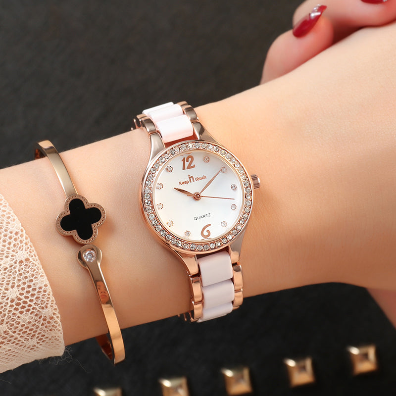 Women's Luxury Quartz Watch - Elegant Diamond Ceramic Band Wrist Watch 30M Waterproof