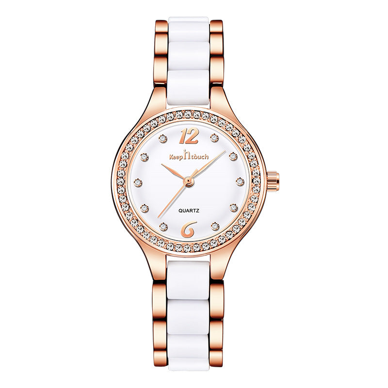 Women's Luxury Quartz Watch - Elegant Diamond Ceramic Band Wrist Watch 30M Waterproof