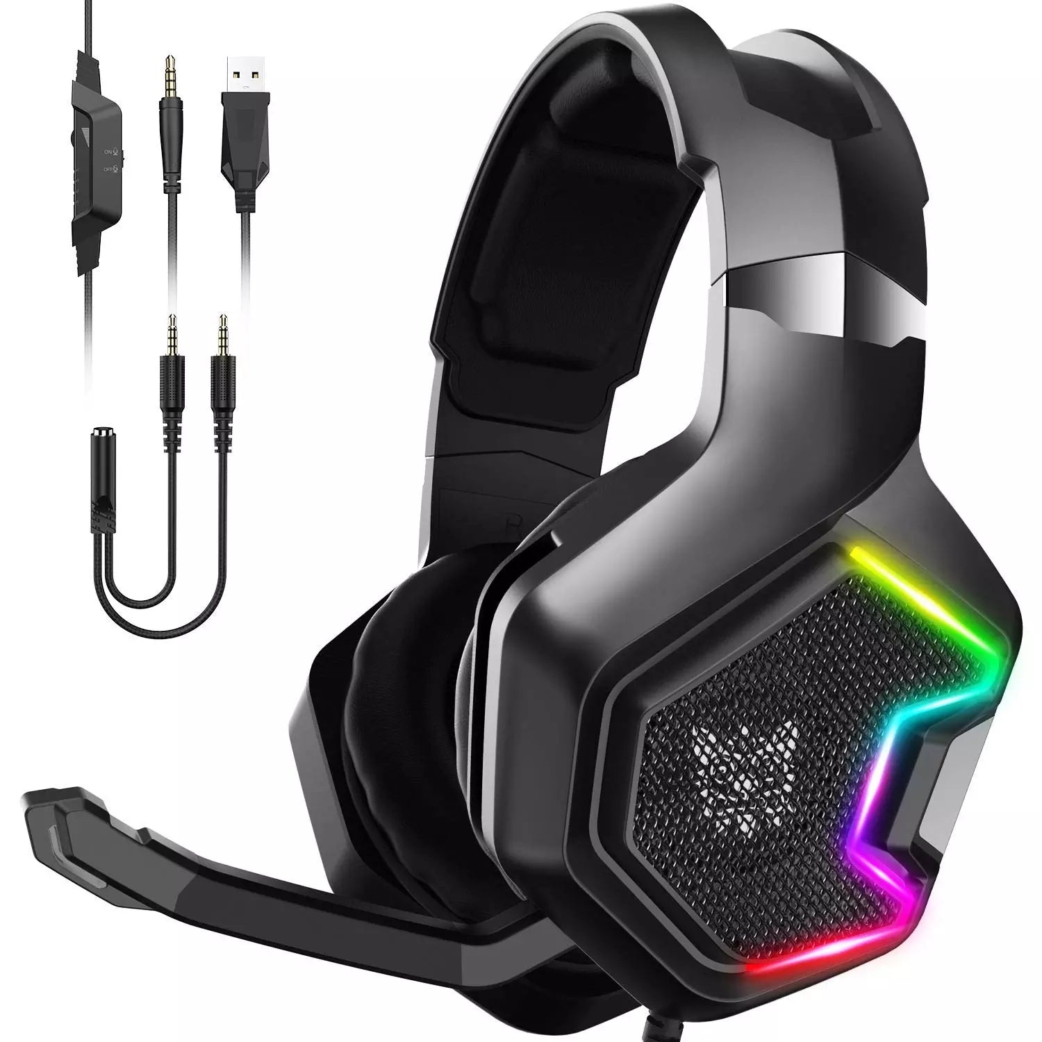 ONIKUMA K10 PRO Gaming Headset - Stereo Headphones with Mic & LED Light for PS4, PS5, Xbox
