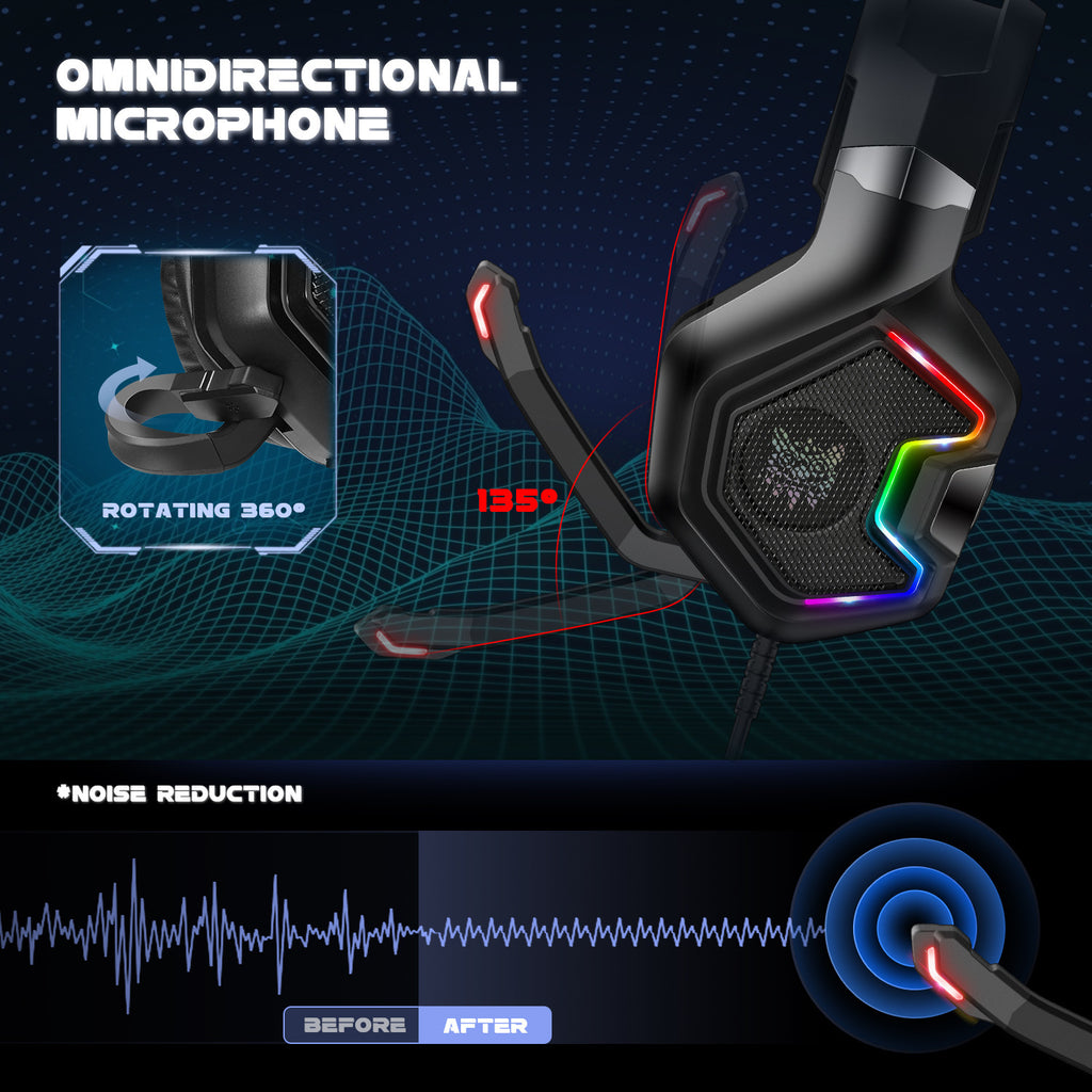ONIKUMA K10 PRO Gaming Headset - Stereo Headphones with Mic & LED Light for PS4, PS5, Xbox