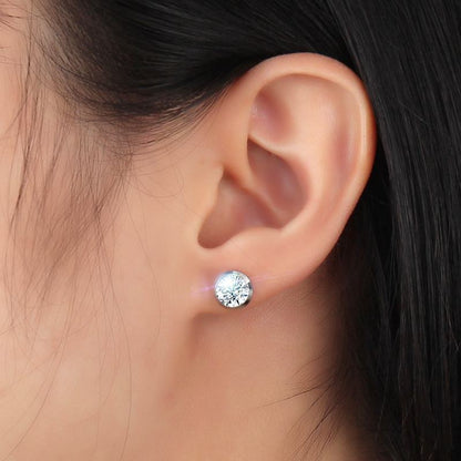 Fashion Korean Style Earrings Women's Jewelry Wholesale 8MM Stainless Steel Zircon Earrings Steel Color