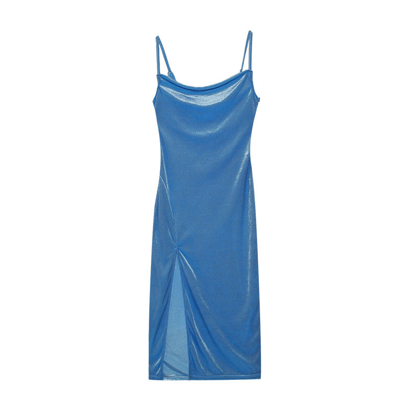 Slim Suspender Split Dress Ins Fashion Solid Sling