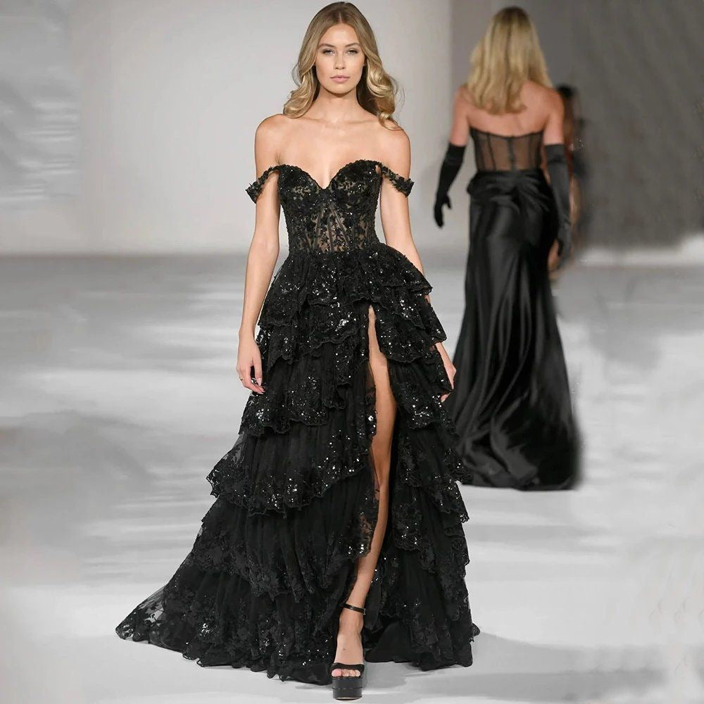 Women's Black Satin Evening Dress — Sleeveless Plus Size Gown