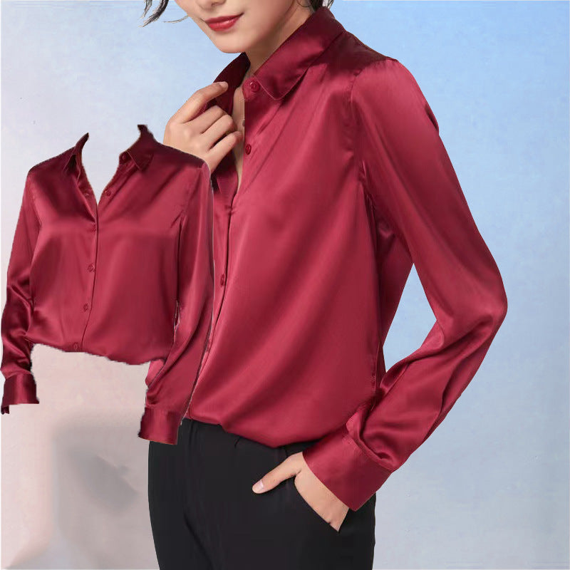 Satin Long Sleeve Shirt – Women's Elegant Blouse
