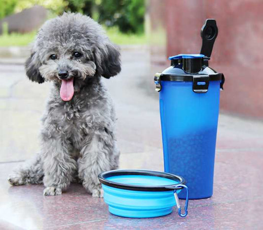 2 In 1Pet Water Bottle Dispenser Travel Portable Dog Cat Drinking Silicone Bowl cj