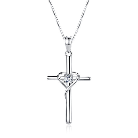 Sterling Silver Cross Pendant Trendy Clavicle Chain cj