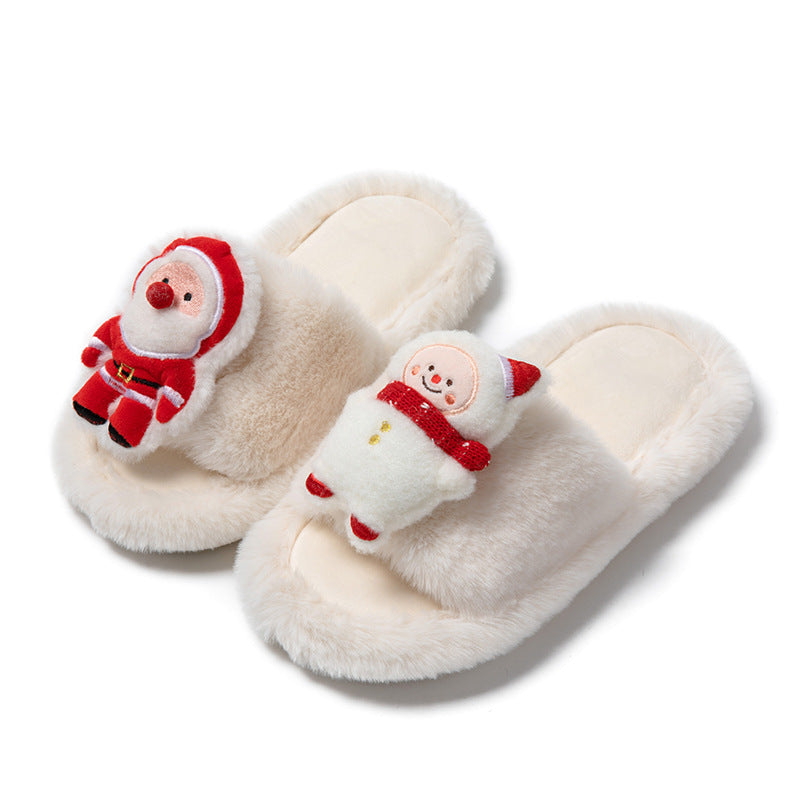 Christmas Shoes Ins Santa Claus Open-toe Cotton Slippers Winter Home Indoor Floor Plush Warm Furry Slippers Women cj