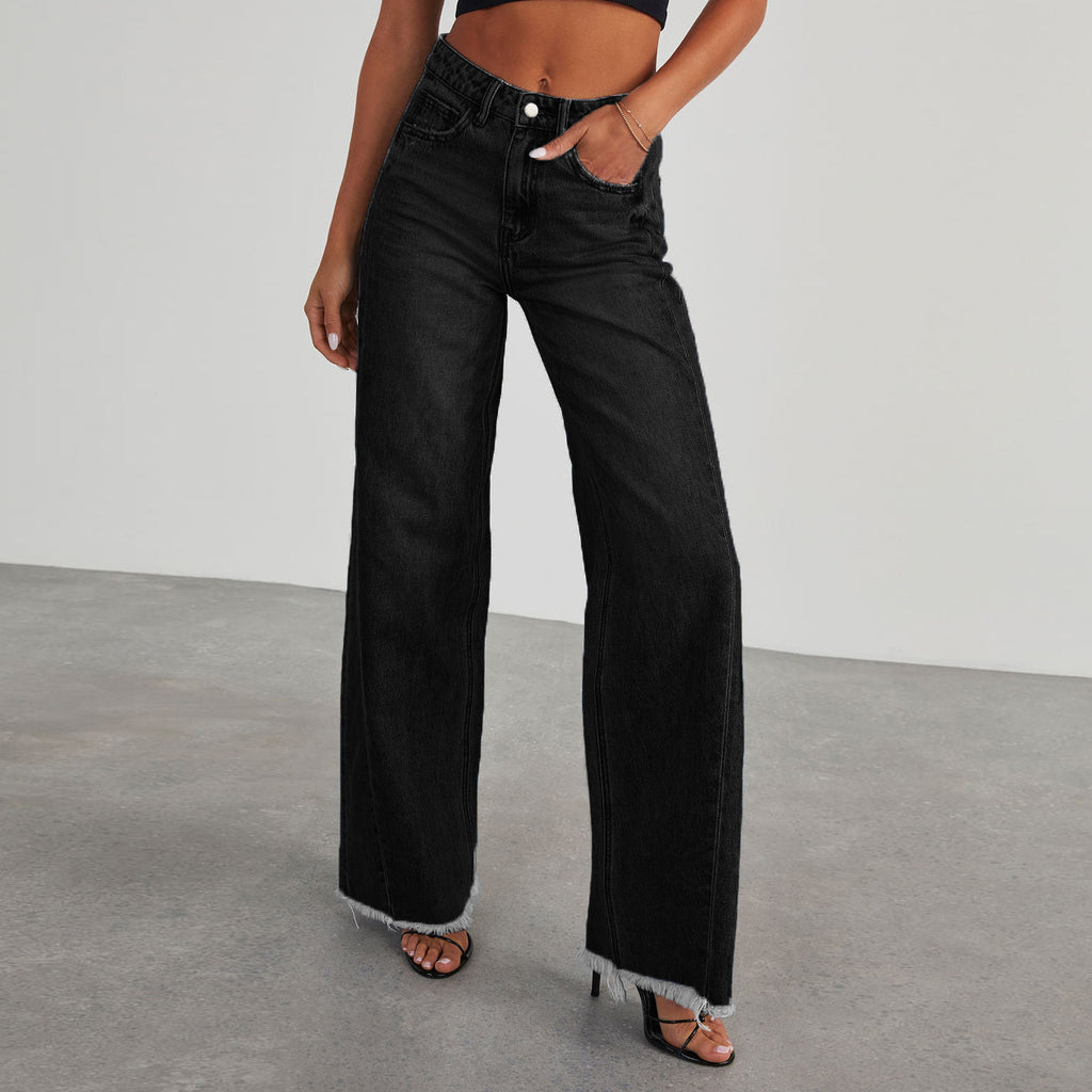 High-Waisted Wide Leg Jeans with Pockets – Stretch Slim Fit Denim Pants for Women