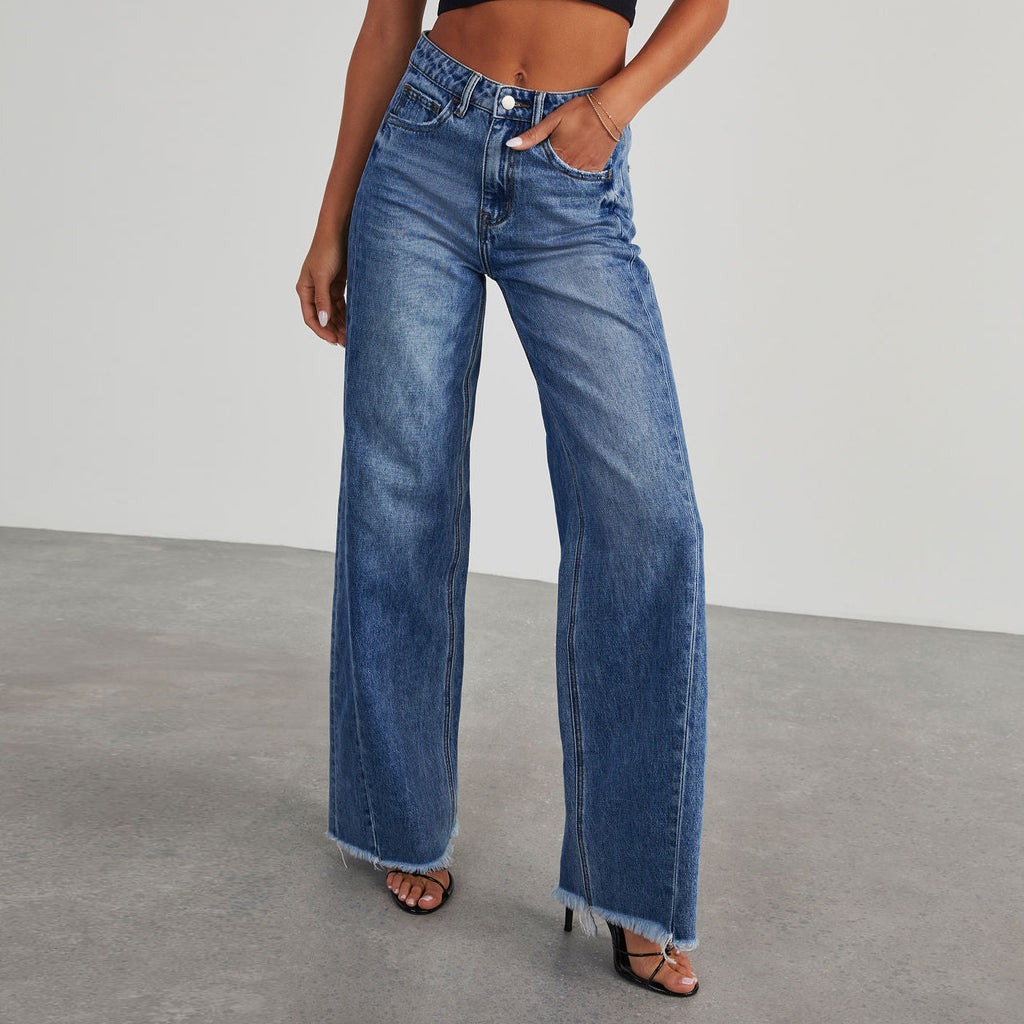 High-Waisted Wide Leg Jeans with Pockets – Stretch Slim Fit Denim Pants for Women