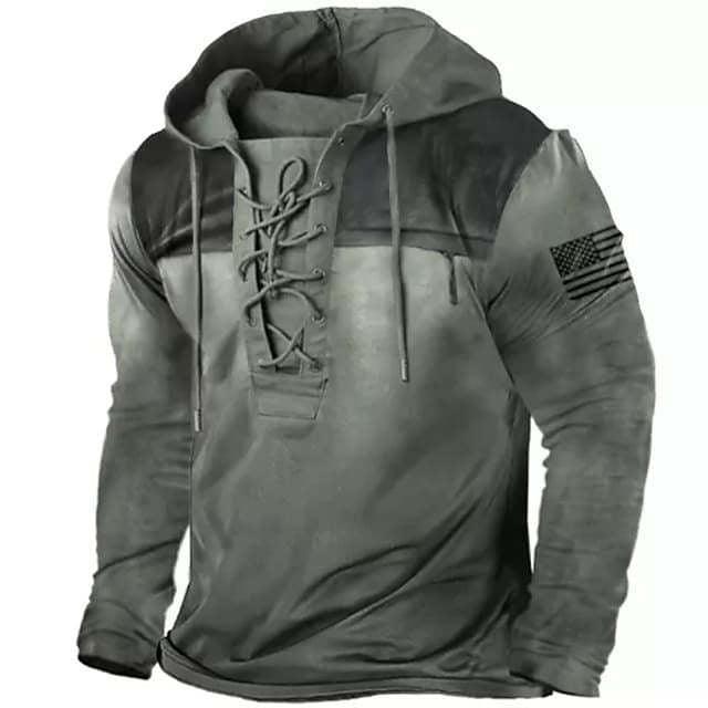 Retro Flag Print Hooded Long Sleeves cj
