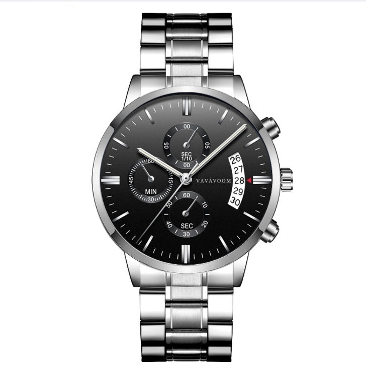 VA VA VOOM Men's Stainless Steel Watch - Waterproof Quartz Business Casual Watch with Calendar