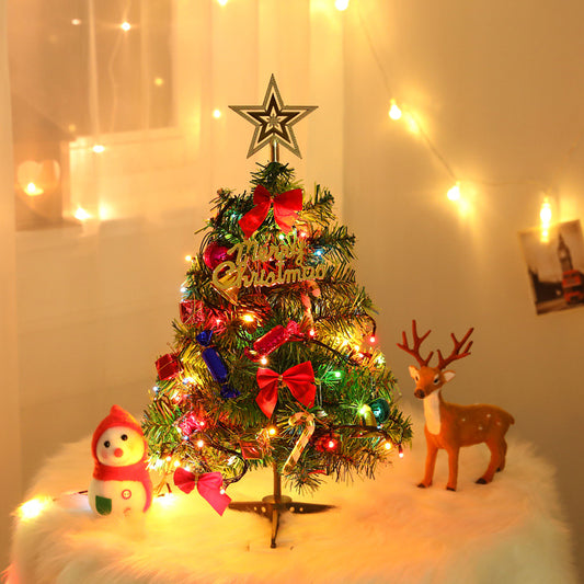 Mini Christmas Tree With Lights Small Accessories Bow Bells Pine Cone Gifts Christmas Desktop New Year Decorations cj