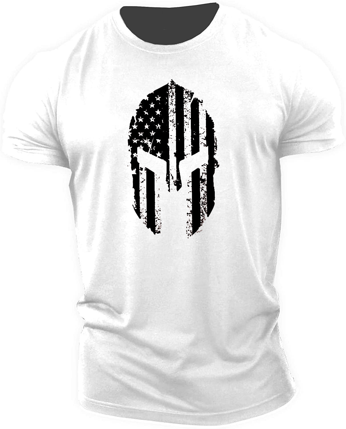 Men's American Flag Helmet Fitness Short Sleeve Cotton Gym T-shirt cj