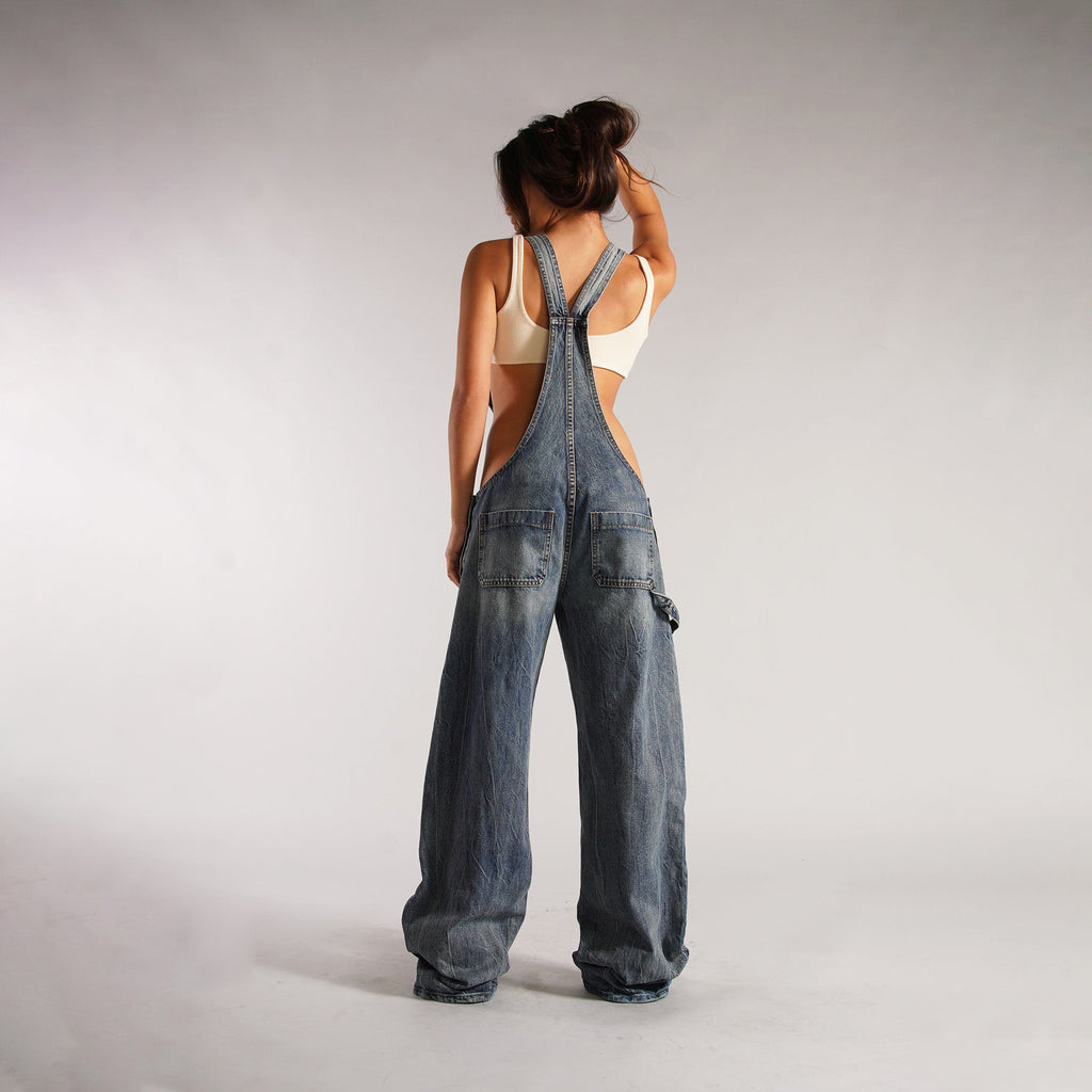 Y2K Denim Overalls – Vintage Baggy Jumpsuit with Adjustable Straps