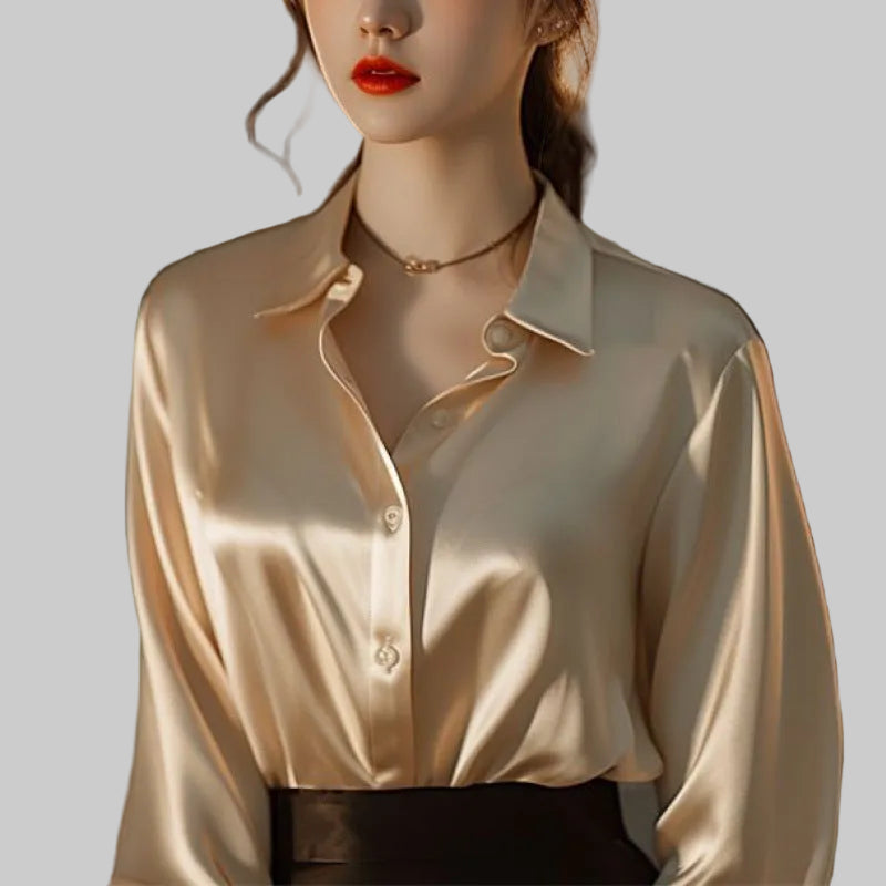 Polo Collar Slim Blouse – Long Sleeve