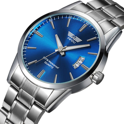 Mens Business Stainless Steel Band Date Luxury Analog Quartz