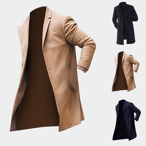 Men's Winter Trench Coat - Slim Fit Long Overcoat