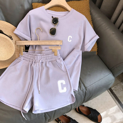 Women's Fashion Casual Loose Short-sleeved T-shirt Shorts Set cj