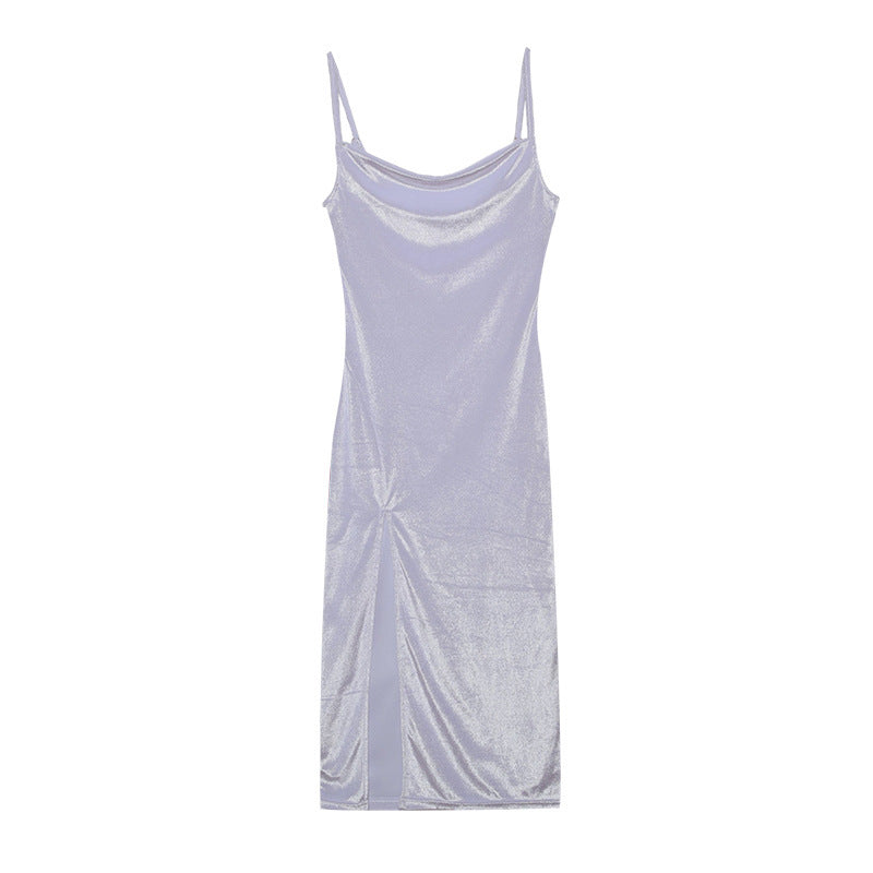 Slim Suspender Split Dress Ins Fashion Solid Sling