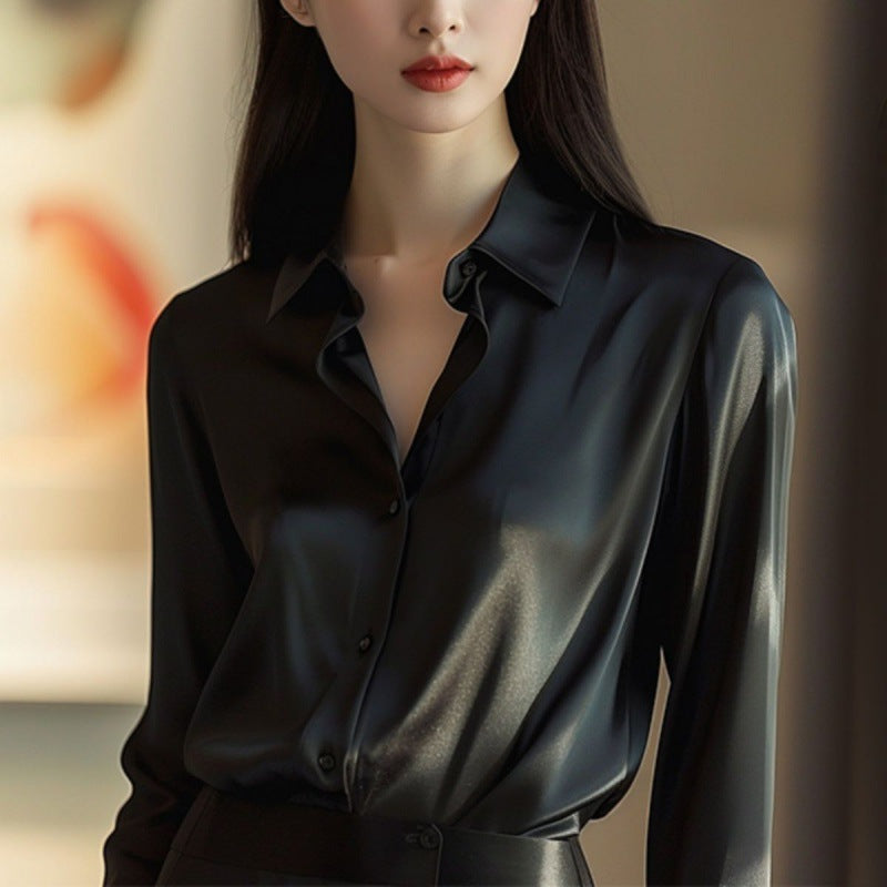 Polo Collar Slim Blouse – Long Sleeve