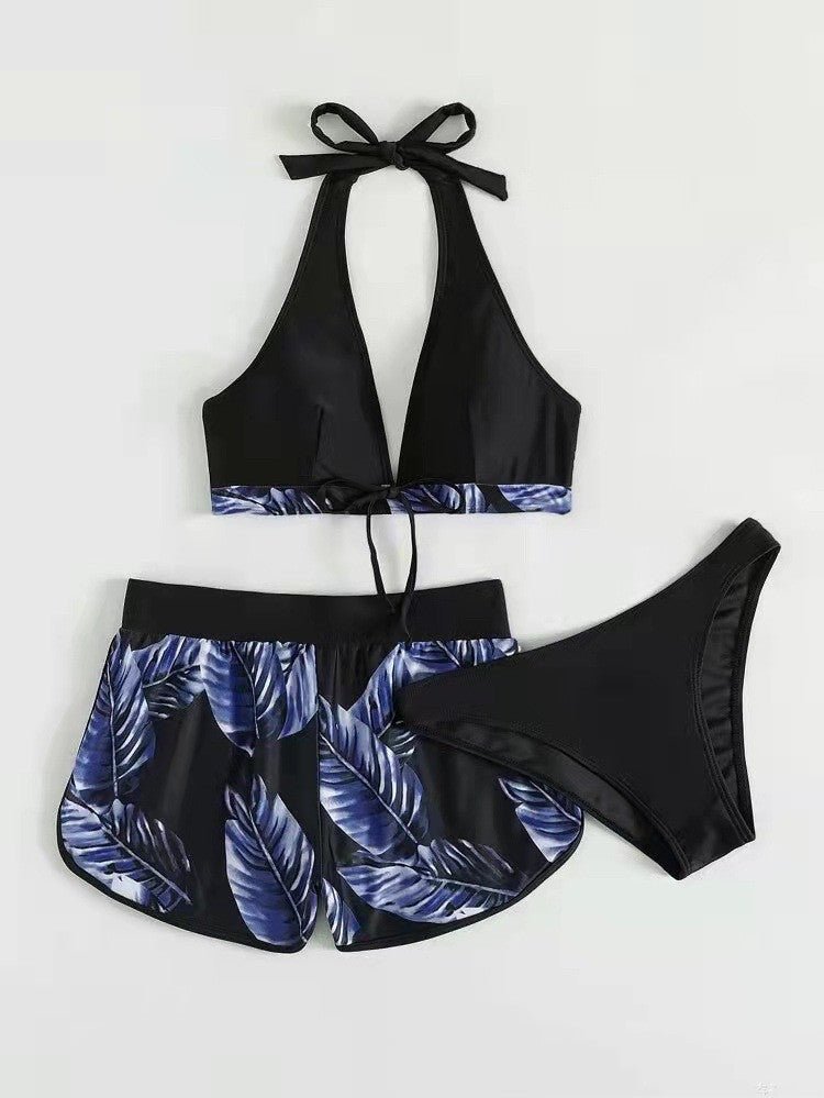 3pcs Leaf Print Bikini With Shorts Fashion Summer Beach Swimsuit Womens Clothing - Shop with Vanny3pcs Leaf Print Bikini With Shorts Fashion Summer Beach Swimsuit Womens ClothingShorts for WomenShop with VannycjL3pcs Leaf Print Bikini With Shorts Fashion Summer Beach Swimsuit Womens Clothing