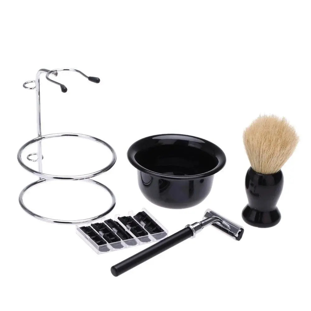 4 In 1 Men's Razor Set Male Facial Beard Cleaning Shaving Brush Bowl Stainess Steel Stand Holder 5 Blades Wet Shaving Razor Tool cj