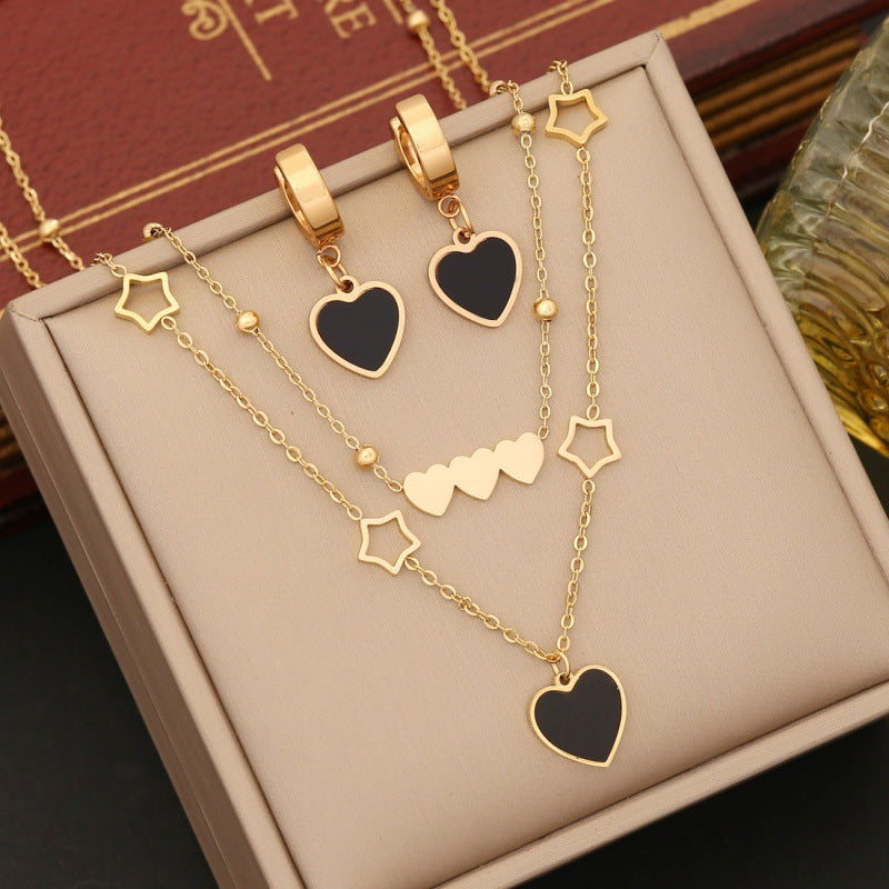 Black Love Jewelry Suit Stainless Steel Clavicle Chain