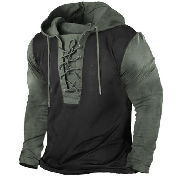 Retro Flag Print Hooded Long Sleeves cj