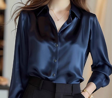 Polo Collar Slim Blouse – Long Sleeve