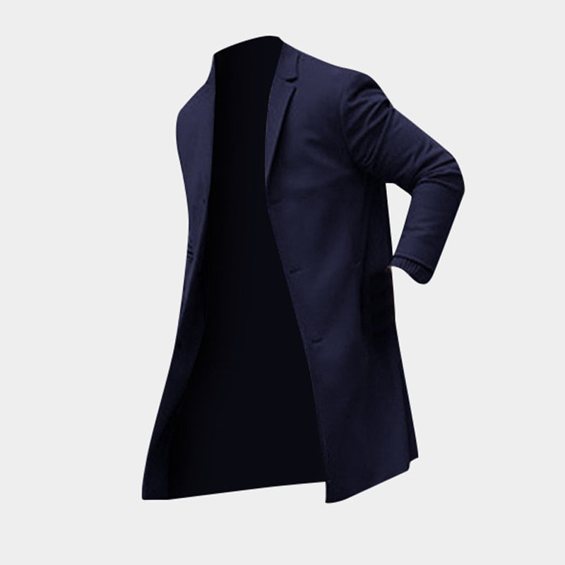 Men's Winter Trench Coat - Slim Fit Long Overcoat