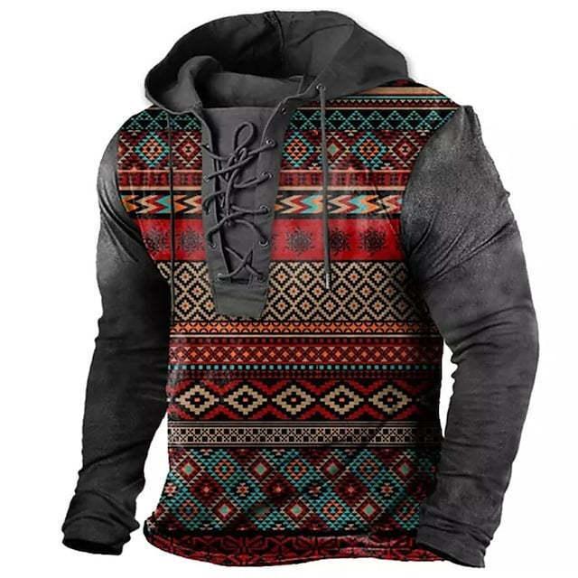 Retro Flag Print Hooded Long Sleeves cj