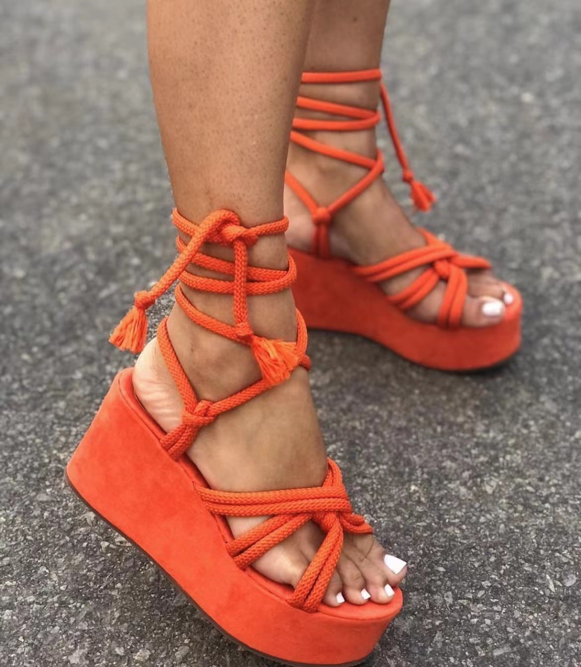 Summer Women Wedges Shoes High Heel Strappy Sandals cj