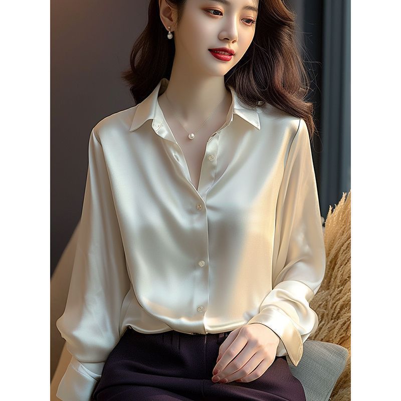 Polo Collar Slim Blouse – Long Sleeve